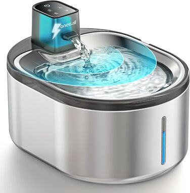 oneisall Бездротовий питний фонтан для котів 4L з нержавіючої сталі, автоматичний котячий фонтан з датчиком руху, тиха помпа, фільтр, до 60 днів роботи без підзарядки, водний фонтан для котів і малих собак