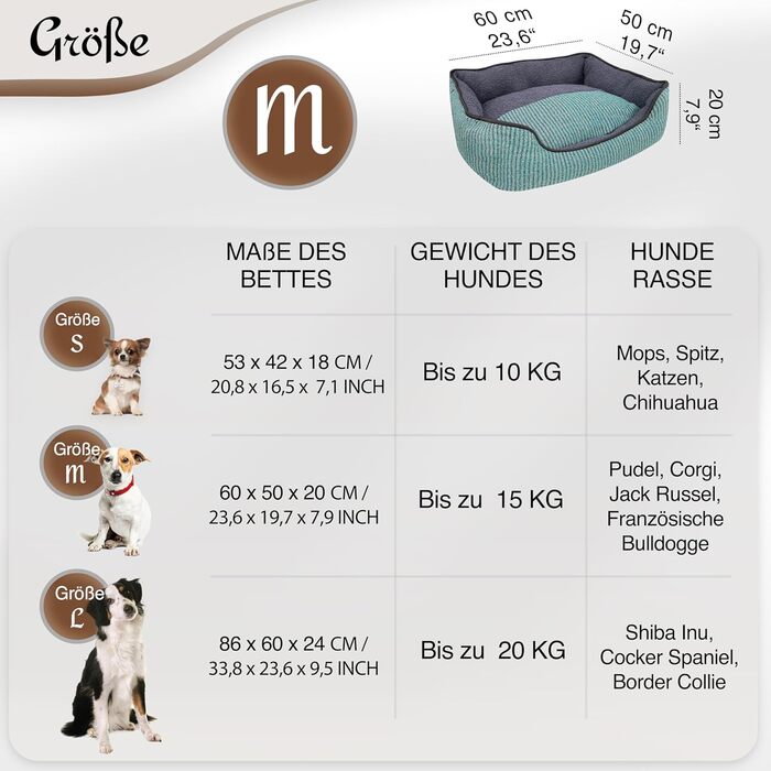 Ліжко для собак та котів Bluzelle, корзина для собак, лежанка, подушка, ліжко для котів, м'яке, плюшеве, розмір S (60x50x20 см, зелене)