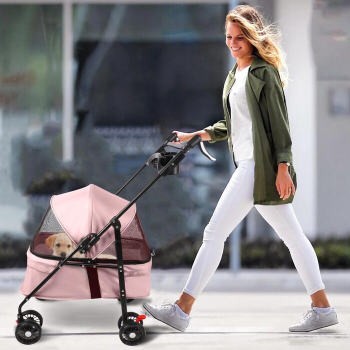 Складаний візок для тварин, 4 колеса, для собак/кішок, цуценят, 50 x 70 x 95 см (Рожевий)