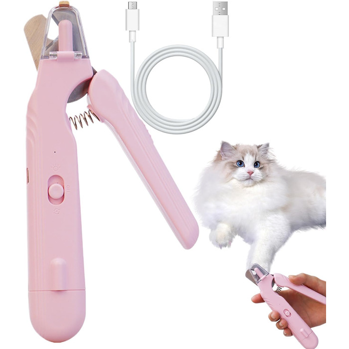 Електричний триммер для нігтів собак і котів з LED-підсвічуванням, шліфувальник для догляду за лапами та цуценятами, рожевий