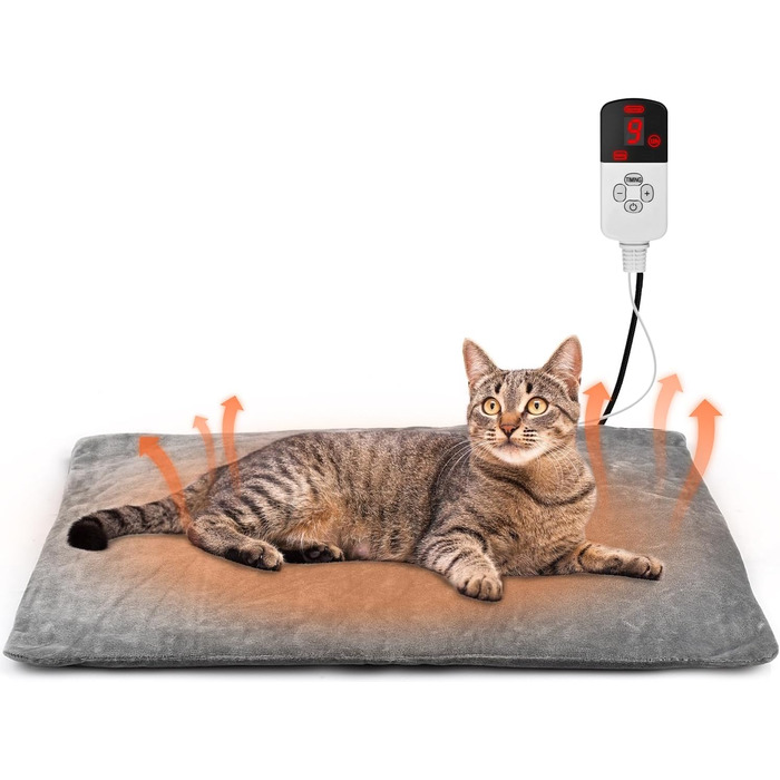 Електрична грілка для котів та собак 45x45 см, 9 рівнів нагріву, таймер 12 годин, з автовимкненням, фланелевий чохол, можна прати