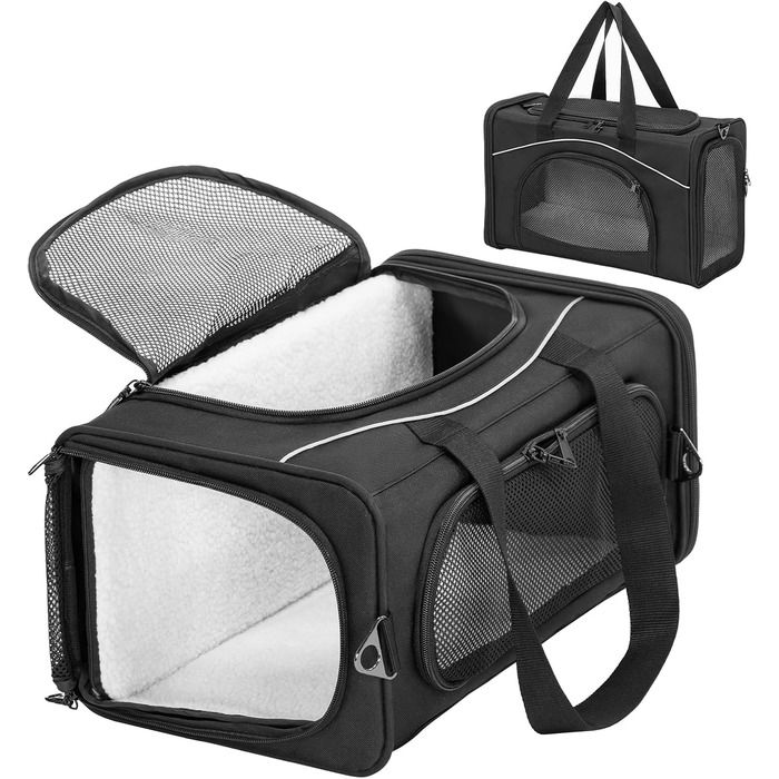 Транспортна сумка Petsfit для собак та котів, чорна. Ідеально для подорожей літаком, автомобілем або поїздом. Підходить для маленьких собак та котів.