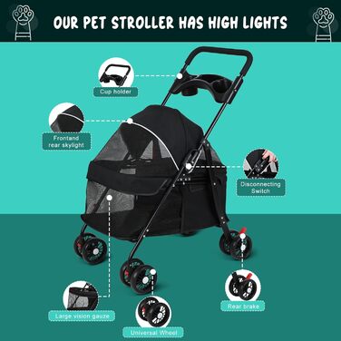 Трансформер для тварин 2в1: візок для собак до 15 кг та котів, складна конструкція, з тримачем для напоїв