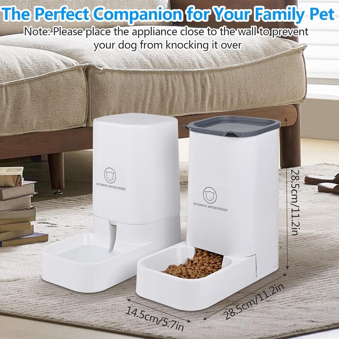Автоматичний годівниця для котів Dreamhigh® з диспенсером води для собак, 2.1 кг корму та 3.8 л води, без батарейок, BPA Free, для подорожей, білий