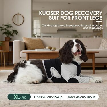 Kuoser Комбінезон після операції для собак (чорний, 2XL) - захист передніх лап, від слизування та укусів, альтернатива комірцю Єлизавети