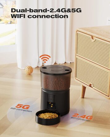 Автоматична годівниця для котів і собак BEMOONY з WiFi (2.4G/5G), для сухого корму, чорна, керування через додаток