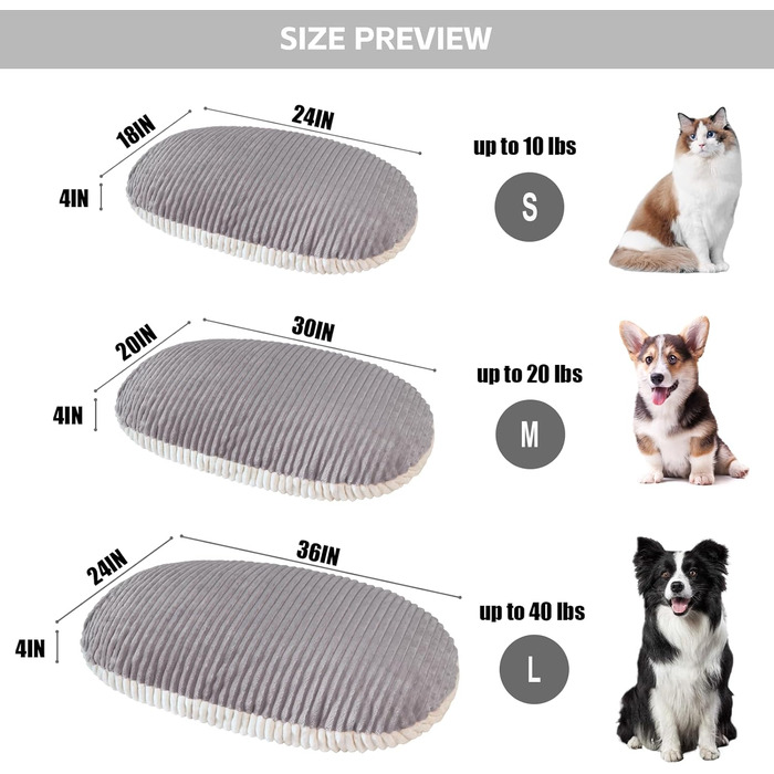 Ортопедичне ліжко для собак середнього розміру Patas Lague, сіре, з ефектом пам'яті, для глибокого сну, знімний чохол, для котів та собак, 30x20x4 см