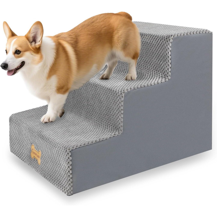 Сходинки для собак Непфайві: 3 сходинки, зручні для маленьких собак, знімний чохол, протиковзке покриття, 45x40x34 см (сірий)