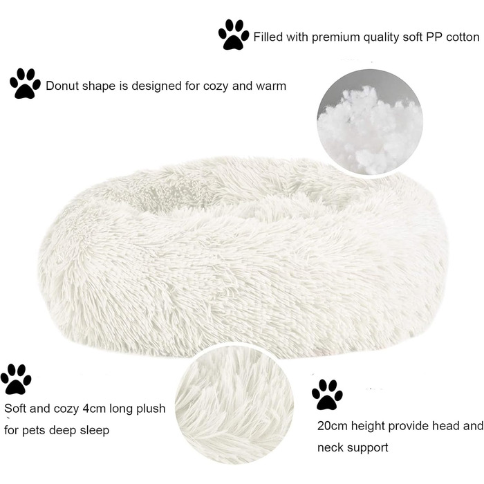 М'яке кругле ліжко для котів та собак. Ліжко-подушка для тварин, 70см, біле. Підходить для котів та собак середніх розмірів. Легко миється.