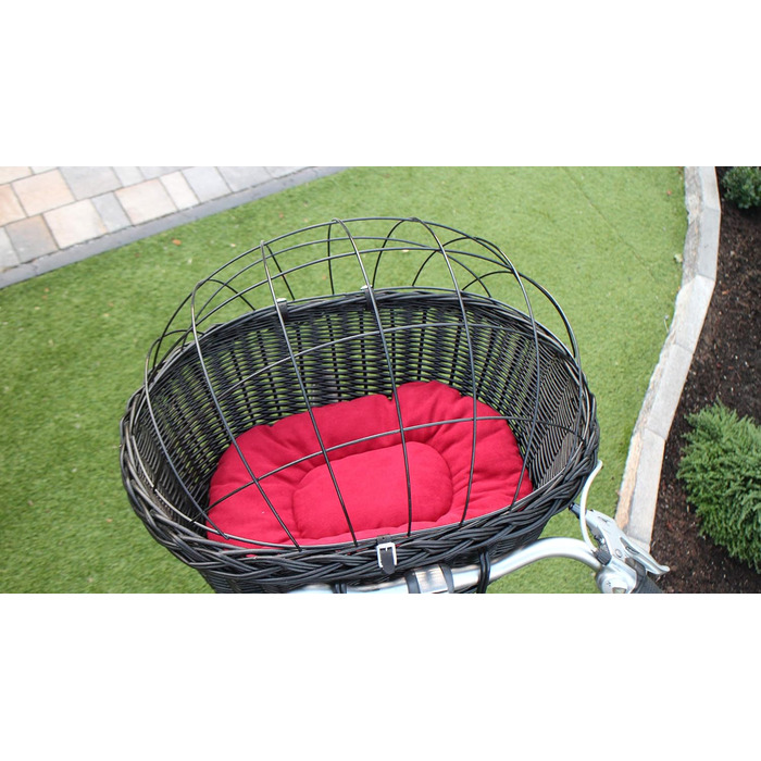 Кошик для собак на кермо велосипеда з ротангу, чорний, з металевою сіткою та подушкою, різні розміри. Ротанговий кошик для велосипеда, кошик для собак, кошик на кермо, кошик для покупок, натуральний (XXL з подушкою)