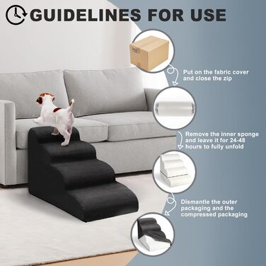 Сходинки для собак Mozvvco - 4 сходинки, для маленьких собак, м'який матеріал, знімний чохол, чорного кольору