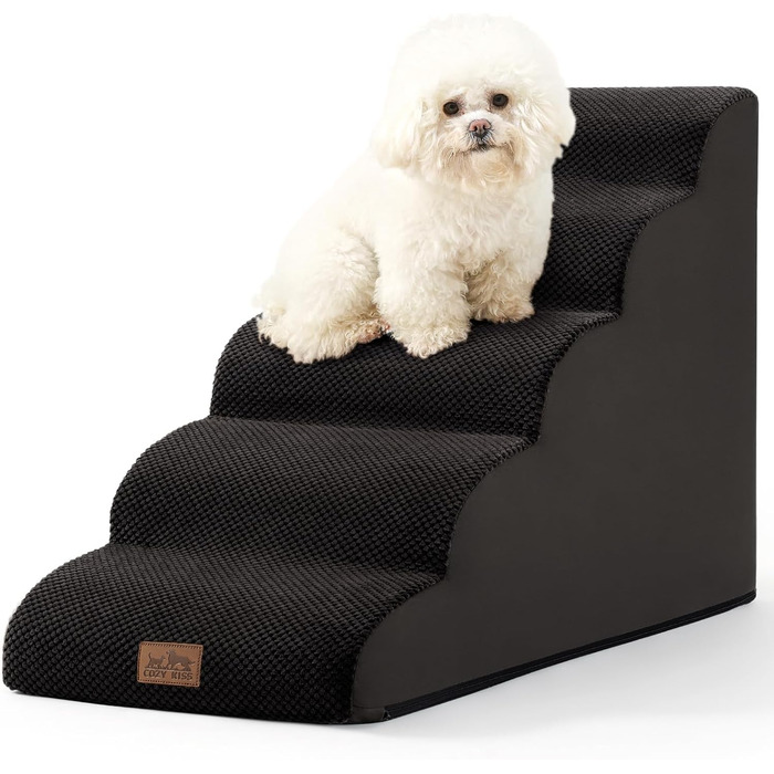 Сходинки для собак маленьких порід 50 см, сходи для тварин на ліжко з високощільним губчастим матеріалом, сходинки для собак з пральною наволочкою та неслизьким дном, 40x72x50 см, 4 сходинки (Чорний, 5 сходинок (40x84x57 см))