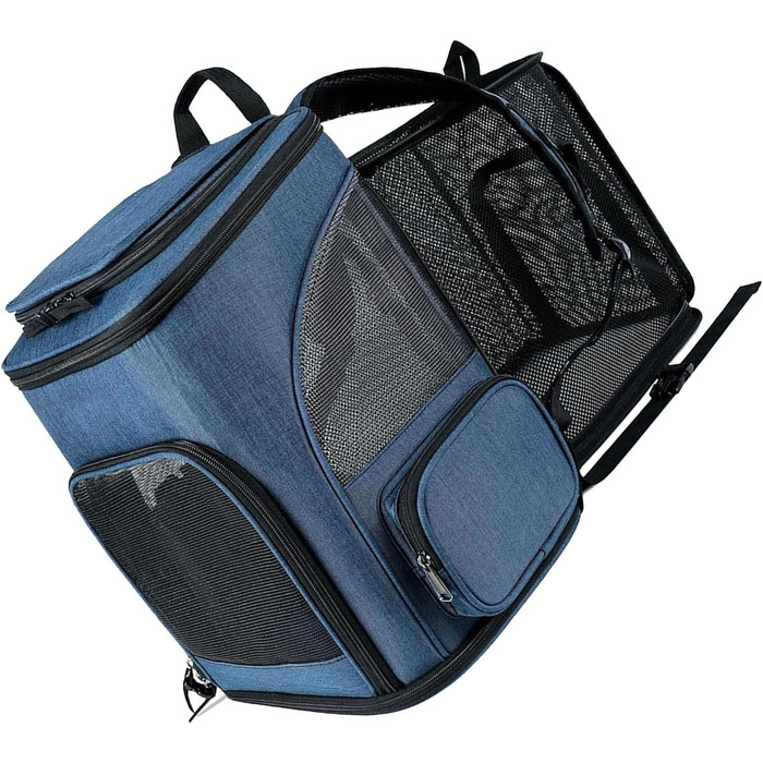 Рюкзак-переноска для котів RASTKY, складана переноска для тварин, міцна переноска для собак та малих тварин до 8 кг, ідеально підходить для візитів до ветеринара, прогулянок у парку, сірий (чорний) (блакитний)