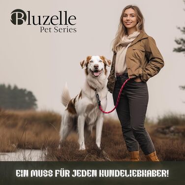 Регульований повідець BLUZELLE 3м для середніх і великих собак, подвійний повідець для двох собак, з алюмінієвими карабінами, світловідбивний паракорд з шкіряними вставками, червоний