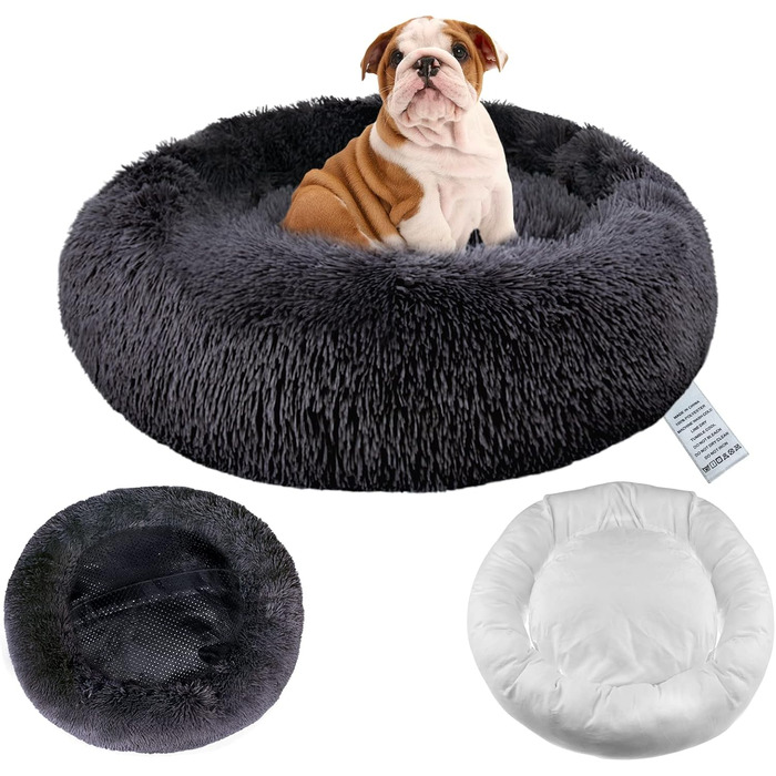 Крісло-гніздо для собак та котів, 80 см, антистрес, м'яке, знімний чохол, темно-сірий, Ø 80 см (XL)