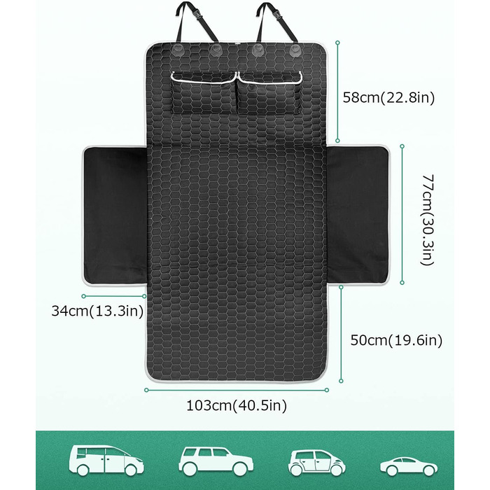 Захист для багажника автомобіля Oasser для собак, 185x103x34 см, універсальний, 600D, з боковим та захистом для краю вантажного отвору, водонепроникний, стійкий до подряпин, неслизький