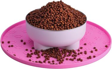 Силіконовий килимок для годування собак і котів, рожевий, круглий. Запобігає забрудненню підлоги. Підходить для собак та котів середніх та малих порід