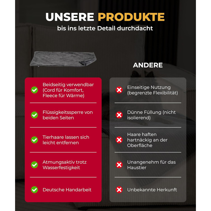 Водонепроникний плед для собак та котів на диван – захист від плям – дихаючий та пральний – Made in Germany (Антрацит, 65x95см)