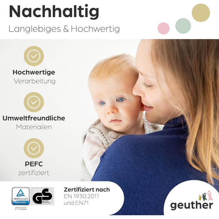 Захист для сходів Geuther Oris | Дверний захист для сходів з кріпленням, 2 клямки для поручнів, ширина, стабільне дерев'яне дитяче ворота, натуральний лак (чорний, 95-135 см)