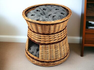 Кігтеточка-лежанка для котів та собак, діаметр 47 см, з натуральної плетінки, двоярусна, з подушкою сірого кольору 47x47x45 см