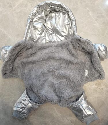 Зимовий теплий комбінезон для собак з ніжками та капюшоном, розмір M, колір Silver. Тепла водонепроникна куртка для маленьких собак та цуценят, бавовна