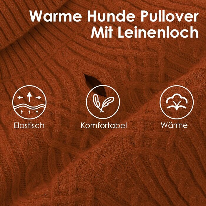 Пуловер для собак AOFITEE, теплий пуловер з коміром-гетром для такс та маленьких собак, зимовий пуловер для собак, колір цегляний (L)