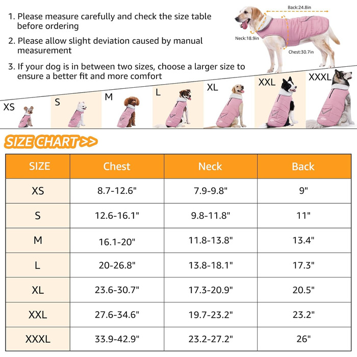 iBuddy Зимовий теплий куртка для собак з флісовою жилеткою, водонепроникний, вітронепроникний, світловідбиваючий, регульований, для великих собак, хлопчиків та дівчаток (Рожевий, X-Large)