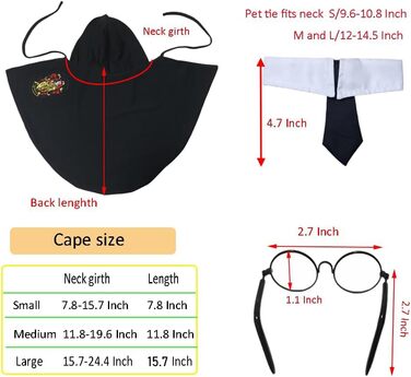 Костюм на Хелловін для собак та котів 3 в 1: шапка-капелюх, окуляри та краватка. Великий, чорний. Cosplay, аксесуари для тварин