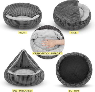 Кругла лежанка для собак та котів Siwa Mary з ортопедичним матрацом та м'якою підстилкою, 66 см, сірий колір