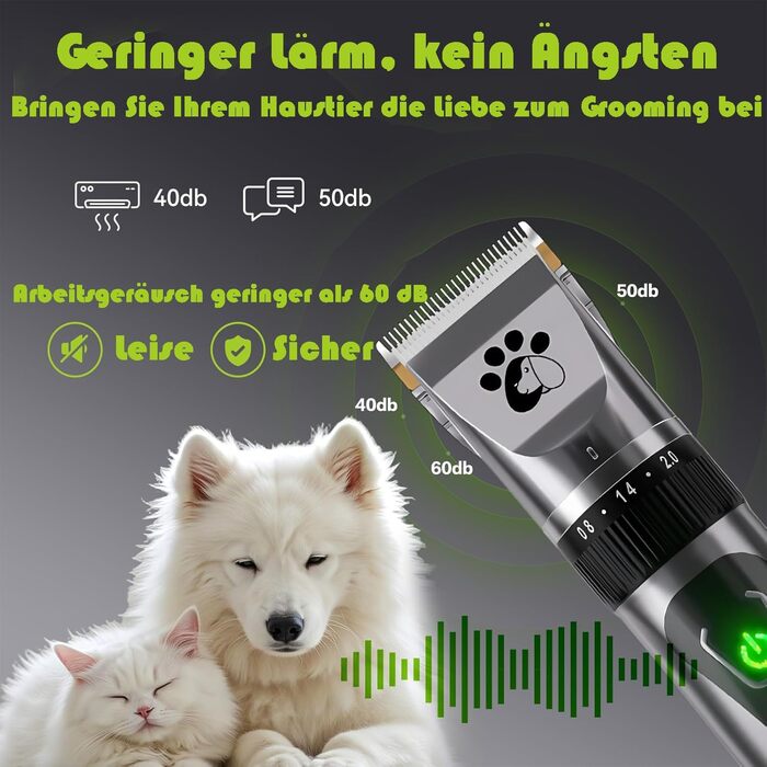 Професійна машинка для стрижки котів та собак Leise, електрична, бездротова, чорна