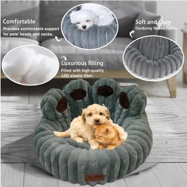 М'яке ліжко для домашніх тварин: ліжко для собак та котів у формі лап ведмедя, діаметр 60 см, сіре