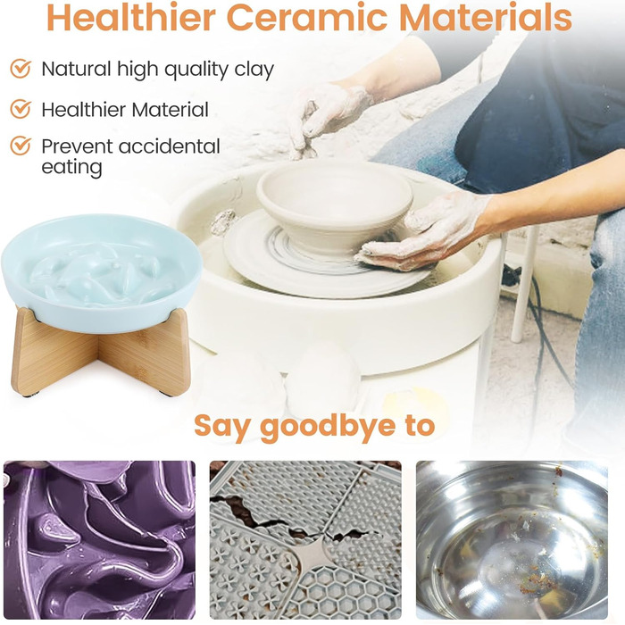 Миска для котів PETTOM Anti-Schling Napf, керамічна, піднята, для повільного годування, для котів та маленьких собак, білий настінний набір