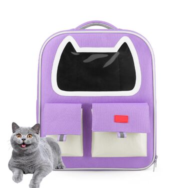 Транспортна переноска для котів та собак PJDDP, рюкзак для тварин з сіткою, легка переноска для маленьких собак та котів до 10 кг, фіолетовий колір