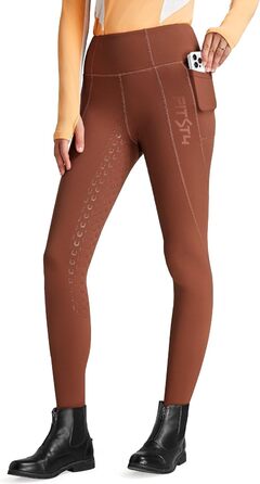 Легінси для верхової їзди зимові жіночі FitsT4 з силіконовим повним покриттям, флісовою підкладкою, кишенею для телефону та петлями для ременя (M, Іржаний)