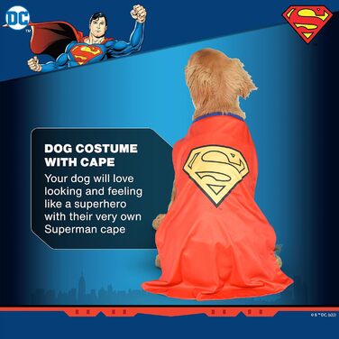 Костюм на Хелловін для собак Superman від DC Comics, великий розмір | Офіційний ліцензований костюм для собак | Синій, великий