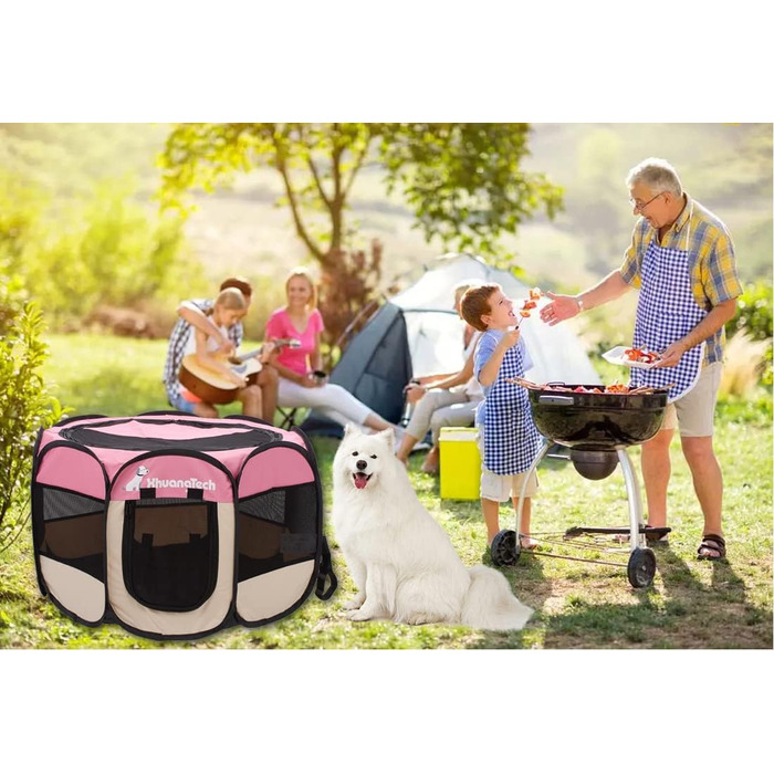 Дитячий манеж для тварин XhuangTech: Собаки, коти, цуценята, 80x80x58,4 см, м'яка тканина, портативний, складаний, для дому та вулиці, Рожевий та Бежевий