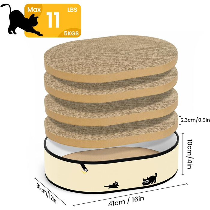Кігтеточка для котів з будиночком та 4 змінними шарами - велика кігтеточка з міцного гофрокартону, двосторонні шари з наклейками DIY - лежанка для котів у квартирі, захист меблів, чорна, велика