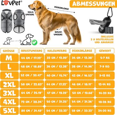 LOVPET® Куртка для собак, тепла зимова жилетка для собак з повним захистом, включає 45 штук пакетів для екскрементів + диспенсер, водонепроникна, з м'якою підкладкою та світловідбиваючими елементами (5XL, Сірий)