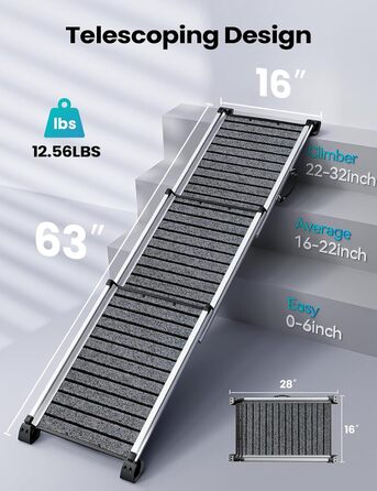 Рампа для собак у автомобіль, телескопічна, 160 см, до 200 кг, з антиковзким покриттям