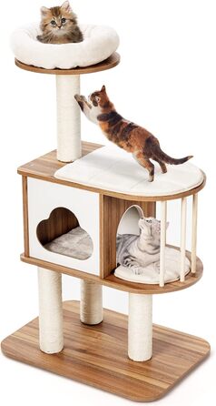 Котячий будиночок GYMAX: стабільний котячий будиночок, котячі меблі, котячий когтетоп, крізь-дерево для котів, висота 117 см (колір: коричневий)