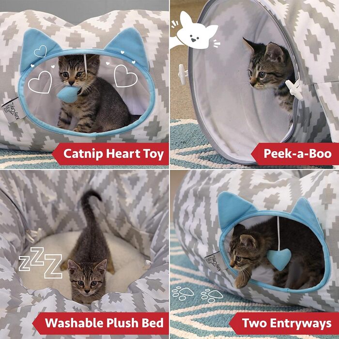 Kitty City Велике тунельне ліжко для котів, біле, іграшка та спальне місце для котів, поп-ап конструкція