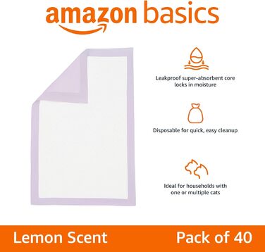 Підкладки для котячого туалету Amazon Basics 40 шт. з швидковисихаючою поверхнею, фіолетові, без запаху