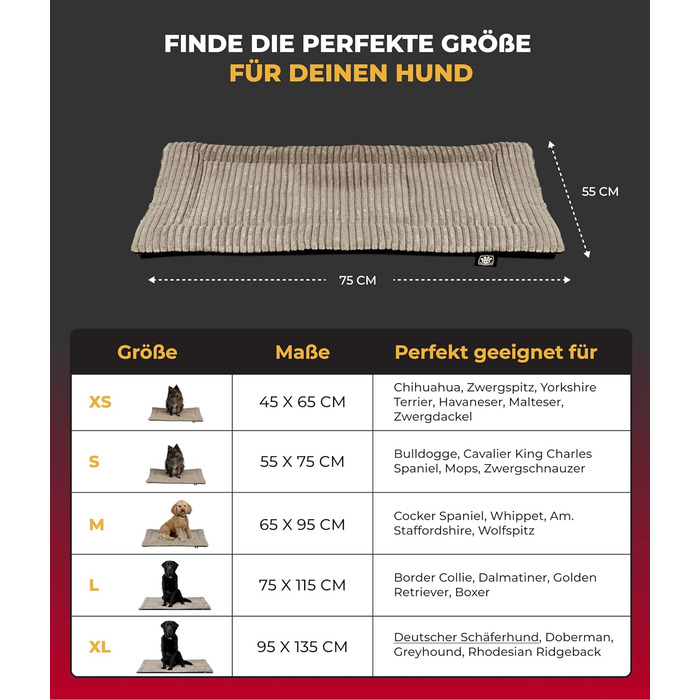 Килимок для собак HS-Hundebett® Cord з підкладкою XS – Антиковзаюча поверхня – М'яка ковдра для собак – Затишне місце для відпочинку – Виготовлено в Німеччині (Бежевий, 55x75 см)