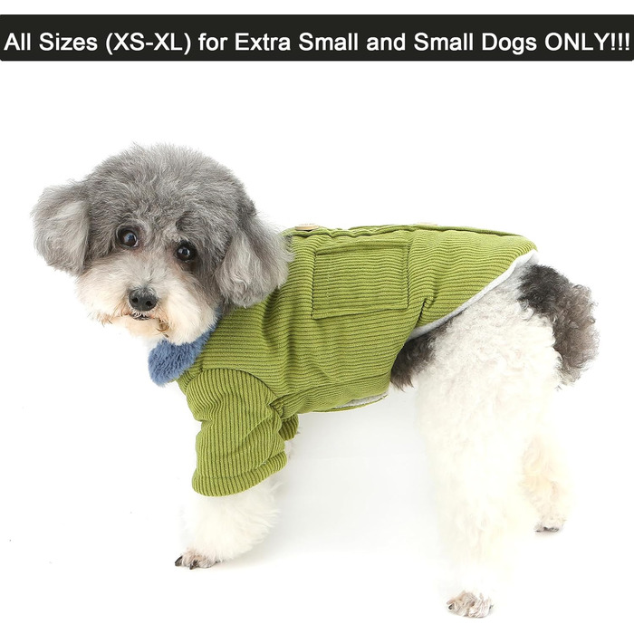 Зунеа Куртка для собак з кордурової тканини, тепла, з флісовою підкладкою, для цуценят, з кільцем D, мила, для холодної погоди, товста, для чихуахуа, зелена, розмір XL