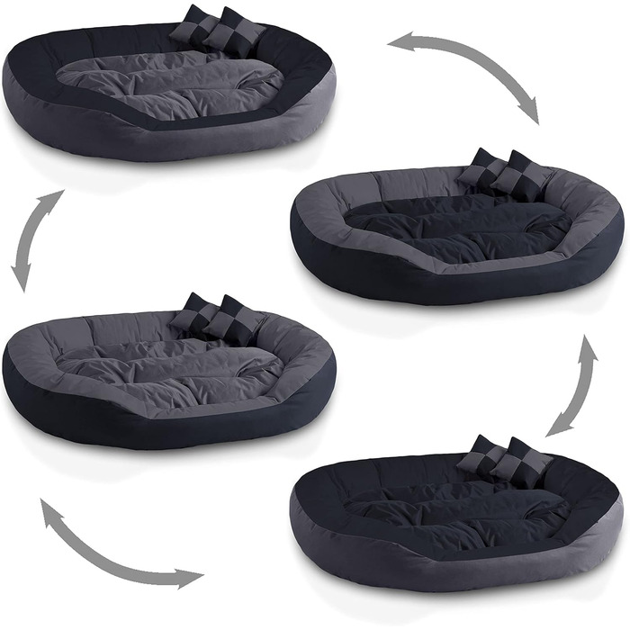 BedDog® Hundebett SABA 4в1: овальне/кругле, велике, з бортиком, XL, мокко/чорно-коричневий, 110x80x23 см, ROCK-FLOW (сірий/антрацит)