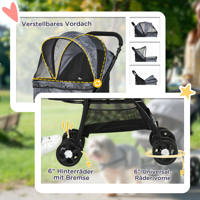 Складаний візок для собак PawHut Dog Buggy з подушкою для собак і кішок, сітчасте вікно, місце для зберігання, тканина Оксфорд, 81 x 48 x 99 см, сірий чорний