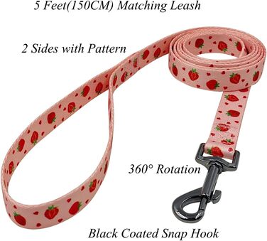 Нашийник та поводок для собак Olahibi Kombi-et, леопардовий принт, поліестер, 150 см, повід з панде, для маленьких собак (колір коричневий леопард), нашийник (M, набір сердечок та полуничок)