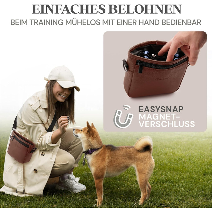 Лекарська сумочка для собак з штучної шкіри - сумка для прогулянок з магнітною застібкою однією рукою - сумка для собачих ласощів (розмір S - темно-коричневий) S Темно-коричневий