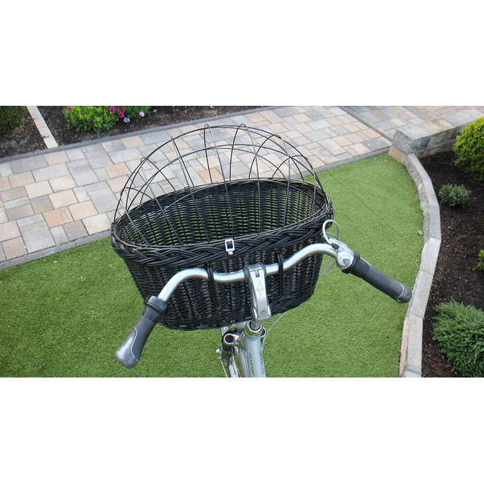 Корзина для велосипеда Marcus Hundefahrradkorb для руля з ротангу з металевою сіткою та подушкою, чорна, для собак, велосипедна корзина, корзина для тварин, натуральна (без подушки)