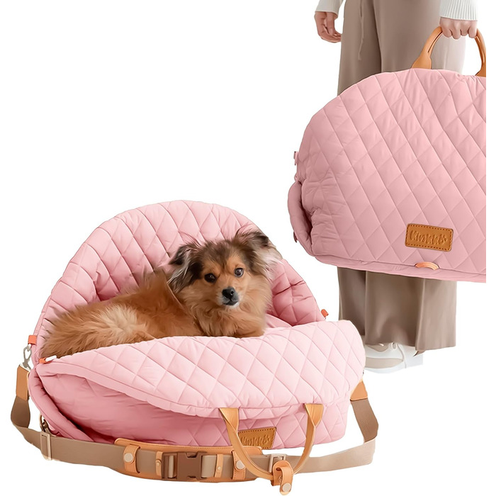 Автокрісло для собак - переноска, підвищувач та ліжко для авто - миється, з неслизькими ременями безпеки - підходить для передніх та задніх сидінь - зручне автокрісло для тварин до рожевого кольору